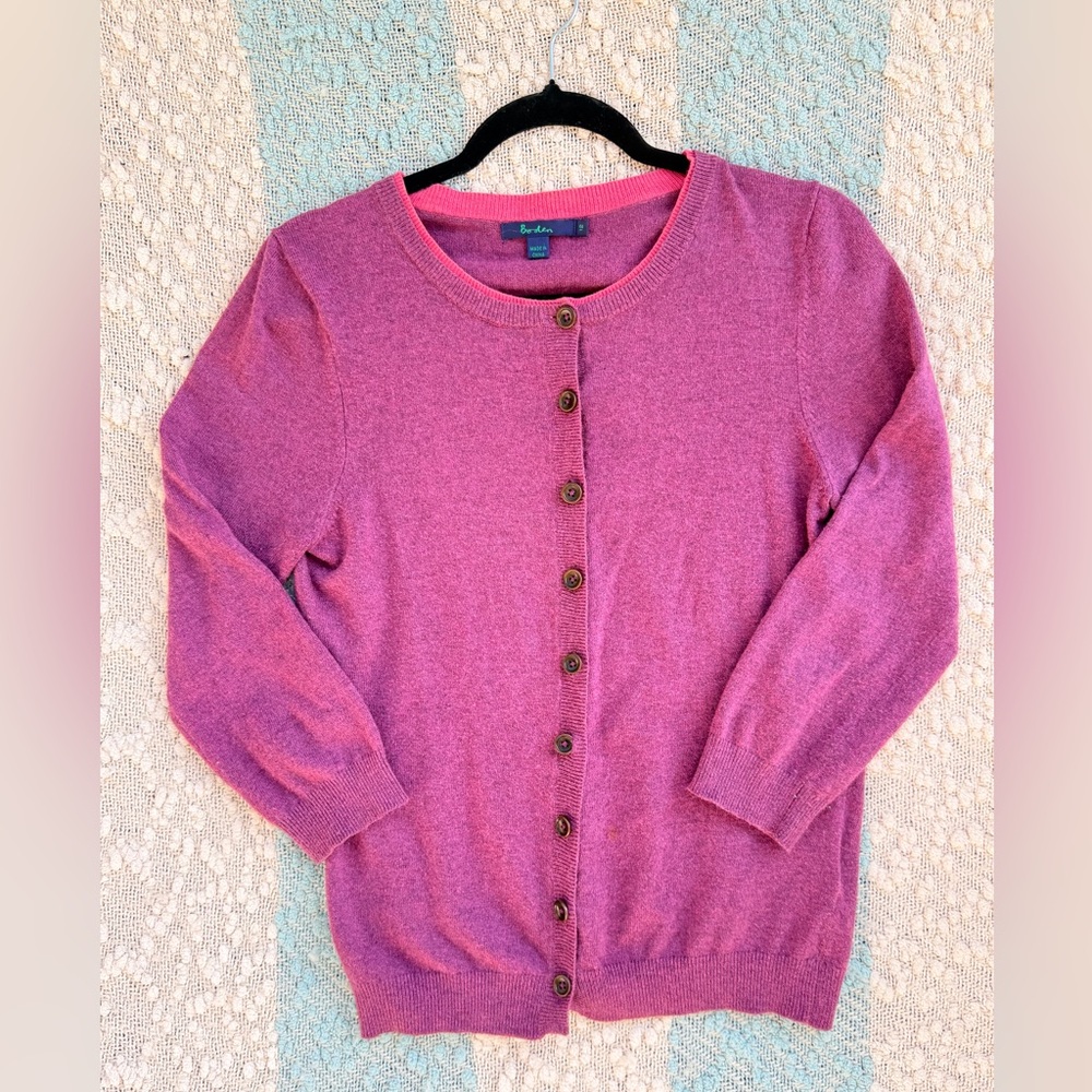 Boden Girls Pink Cardigan Sweater Cotton Viscose Cashmere Angora